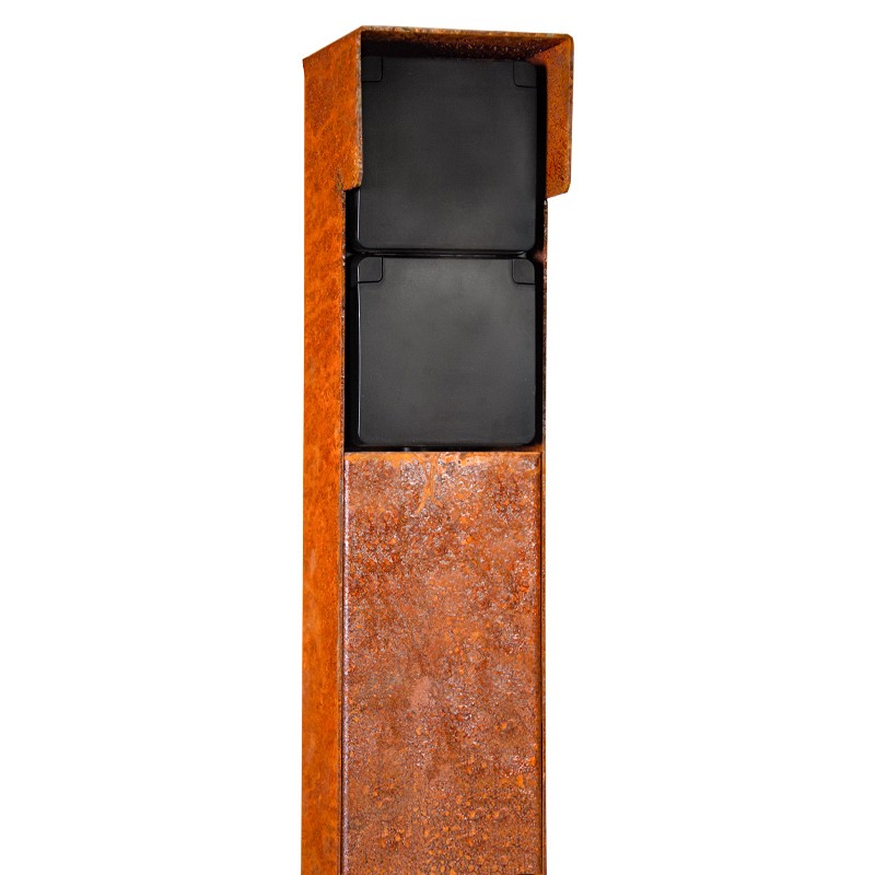 Tuinpaal corten met dubbel stopcontact 8.5x8.5x65cm | Verhoeven