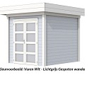 Tuinhuis Parelhoen 400x300cm met Luifel 400cm, lichtgrijs/wit gespoten.