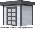 Tuinhuis Tapuit 300x300cm met Luifel 300cm, lichtgrijs/antraciet gespoten.
