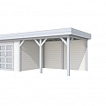Tuinhuis Bosuil 300x300cm met Luifel 400cm, wit/lichtgrijs gespoten.