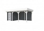 Tuinhuis Kiekendief 200x300cm met Luifel 400cm, antraciet/wit gespoten.