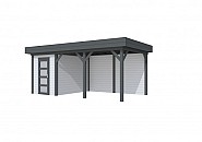 Tuinhuis Kiekendief 200x300cm met Luifel 400cm, lichtgrijs/antraciet gespoten.