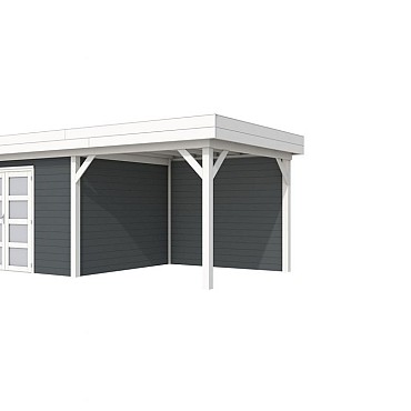 Tuinhuis Parelhoen 400x300cm met Luifel 300cm, antraciet gespoten.