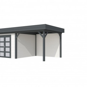 Tuinhuis Bosuil 300x300cm met Luifel 300cm, wit/antraciet gespoten.