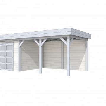 Tuinhuis Bosuil 300x300cm met Luifel 400cm, wit/lichtgrijs gespoten.