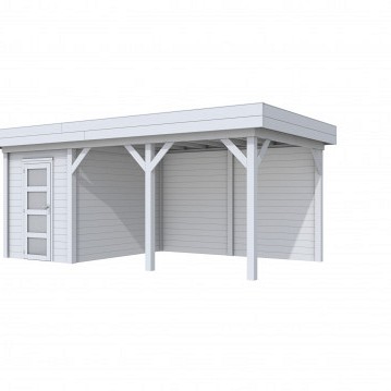 Tuinhuis Kiekendief 200x300cm met Luifel 400cm, lichtgrijs gespoten.
