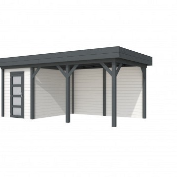 Tuinhuis Kiekendief 200x300cm met Luifel 400cm, wit/antraciet gespoten.