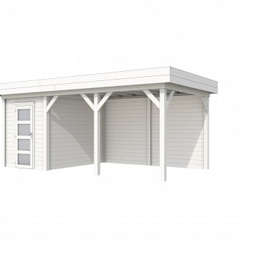 Tuinhuis Kiekendief 200x300cm met Luifel 400cm, wit gespoten.