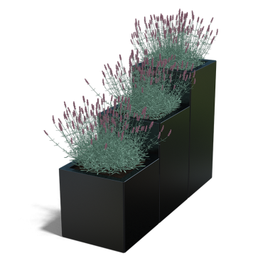 Gepoedercoat staal plantenbak Vierkant Trapmodel III 40-Zwart (RAL 9005) met bodemplaat