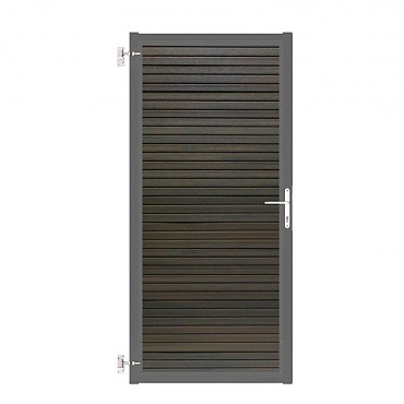 Composiet Poort Profi-Fence Chocolate 90x190cm - Grijs Frame (RAL 9007) Horizontaal