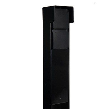 *Tuinpaal zwart RVS met dubbel stopcontact 8.5x8.5x65cm