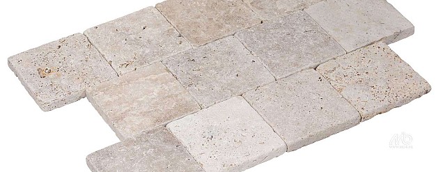 Natuursteentegel Travertin Economix Klein romaans verband 3cm