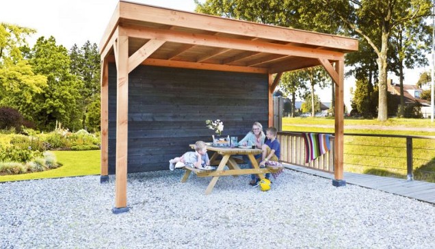 Douglas buitenverblijf plat dak Comfort 400x305cm. Blank