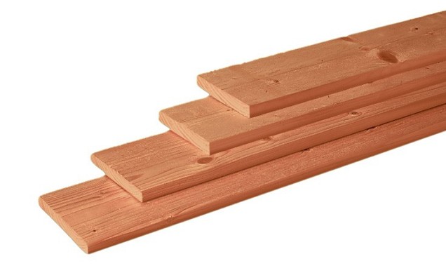 Douglas plank 28x195x4000mm (1 zijde geschaafd/1 zijde fijnbez.) Blank