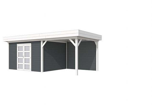 Tuinhuis Parelhoen 400x300cm met Luifel 400cm, wit gespoten.