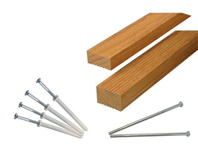 *Kozijnpoort tbv betonpaal/muur 6 slagpluggen + Hardhout 2st 5x7x195cm