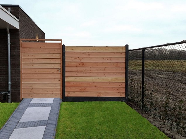 Tuinscherm Douglas enkelzijdig zweeds rabat 12-27x195mm recht rvs geschroefd 180x180cm (BxH)