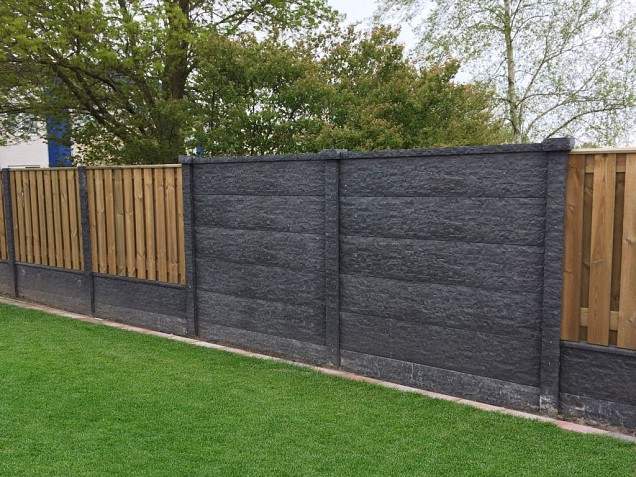 Betonpaal Bol Granietmotief antraciet 10x10x275cm tussen sponning 74cm (levertijd ca. 4 weken)