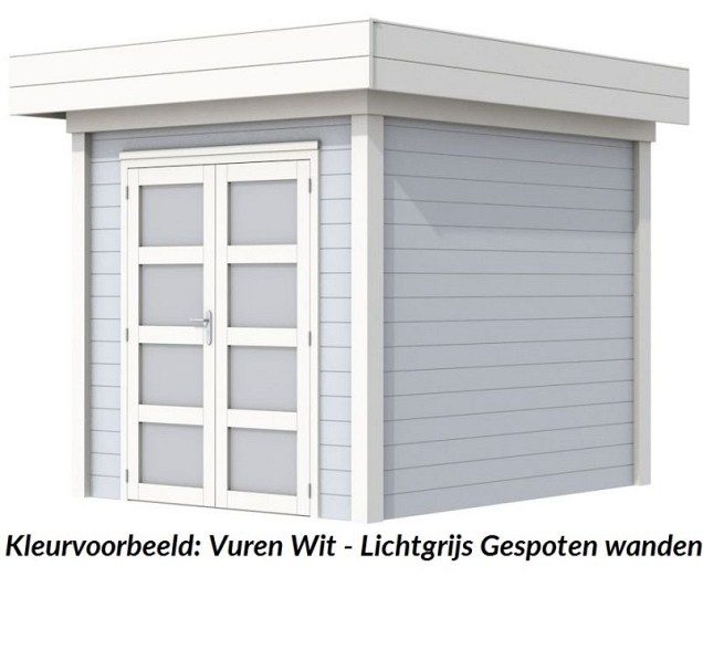 Tuinhuis Parelhoen 400x300cm met Luifel 400cm, lichtgrijs/wit gespoten.