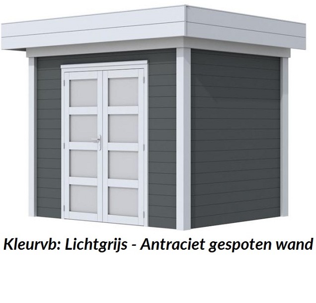 Tuinhuis Tapuit 300x300cm met Luifel 300cm, antraciet/lichtgrijs gespoten.