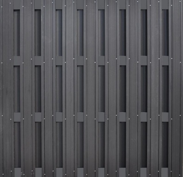 WPC Scherm 19 pl 9mm Antraciet met 4 Alu coating ral 7022 Regels 180x180cm