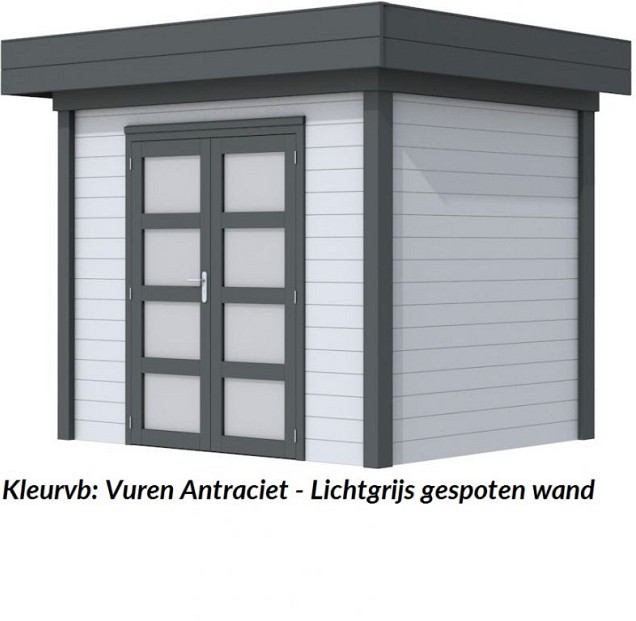 Tuinhuis Tapuit 300x300cm, lichtgrijs/antraciet gespoten.