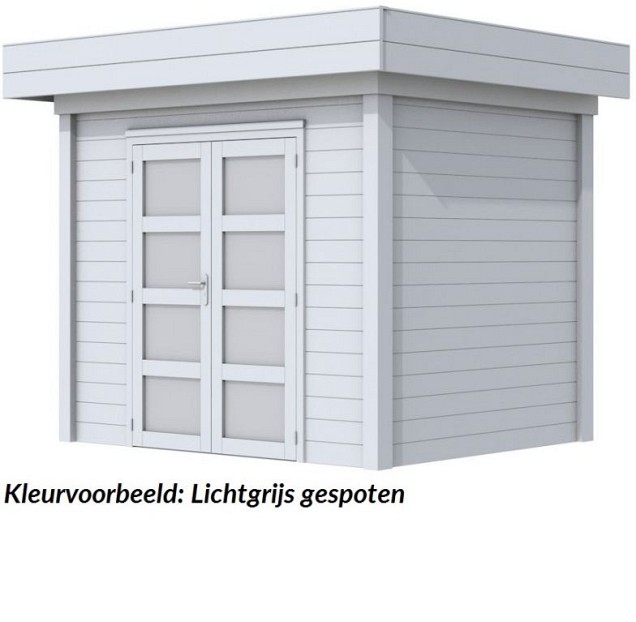 Tuinhuis Tapuit 300x300cm met Luifel 300cm, lichtgrijs gespoten.