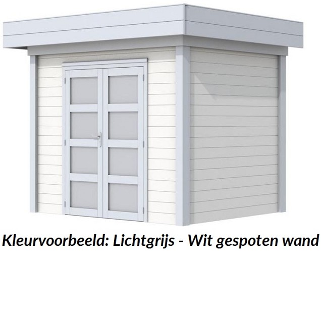 Tuinhuis Parelhoen 400x300cm met Luifel 300cm, wit/lichtgrijs gespoten.