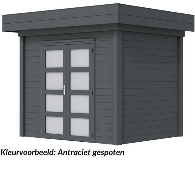 Tuinhuis Tapuit 300x300cm met Luifel 400cm, antraciet gespoten.