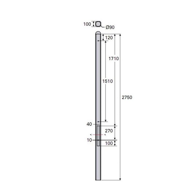 Betonpaal Bol Glad antraciet 10x10x275cm tussen sponning 74cm