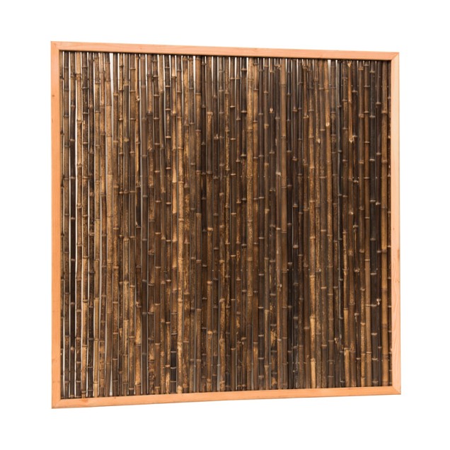 Bamboescherm van zwarte bamboestokken in douglas frame, 186x186cm