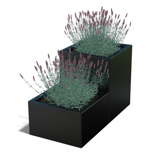 Gepoedercoat staal plantenbak Vierkant Trapmodel II 40-RAL7016  met bodemplaat