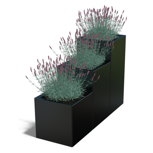 Gepoedercoat staal plantenbak Vierkant Trapmodel III 40-Zwart (RAL 9005) met bodemplaat