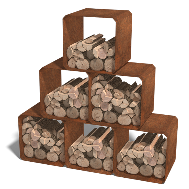 Cortenstaal houtopslag Cube - 1 stuk 40x40x40cm