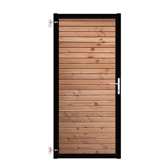 Poort met stalen kaderframe RAL9005 met Douglas Double Rhombusprofiel Blank 89x190cm
