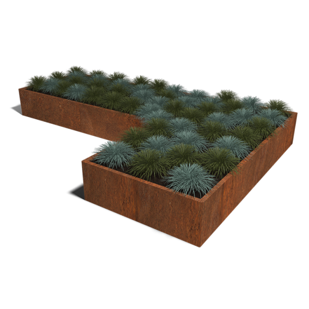 Plantenbak Cortenstaal Hoekopstelling met bodemplaat