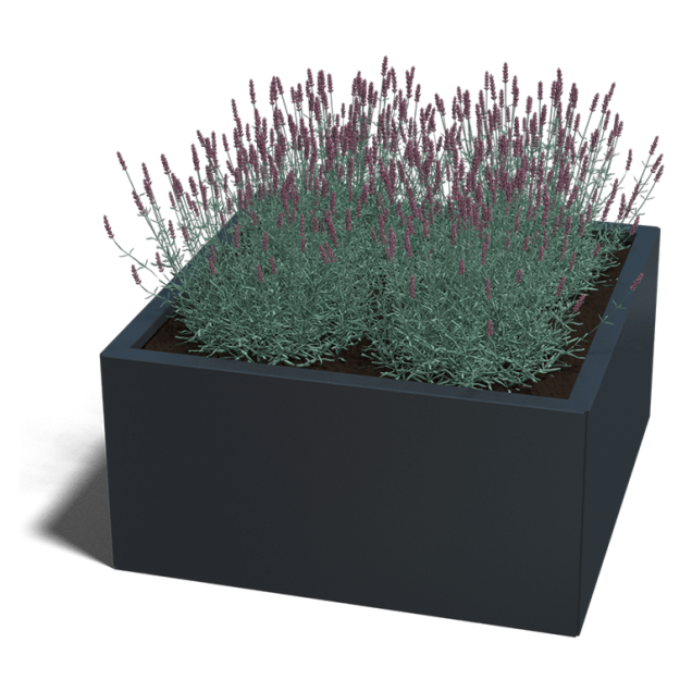 Plantenbak gepoedercoat staal vierkant RAL9005 Met bodemplaat