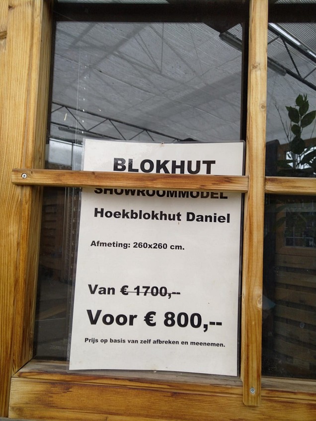 Blokhut Hoekmodel Daniel onbehandeld vuren 260x260cm