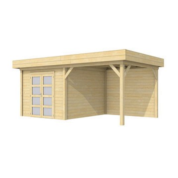 Tuinhuis Bosuil 300x300cm met Luifel 400cm, lichtgrijs/wit gespoten.