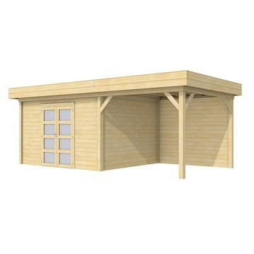 Tuinhuis Parelhoen 400x300cm met Luifel 400cm, antraciet gespoten.