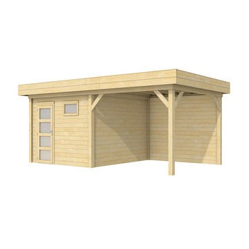 Tuinhuis Tapuit 300x300cm met Luifel 400cm, wit/antraciet gespoten.