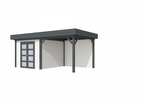 Tuinhuis Bosuil 300x300cm met Luifel 300cm, wit/antraciet gespoten.