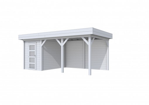 Tuinhuis Kiekendief 200x300cm met Luifel 400cm, lichtgrijs gespoten.