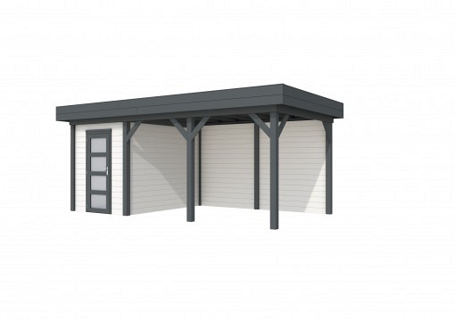 Tuinhuis Kiekendief 200x300cm met Luifel 400cm, wit/antraciet gespoten.