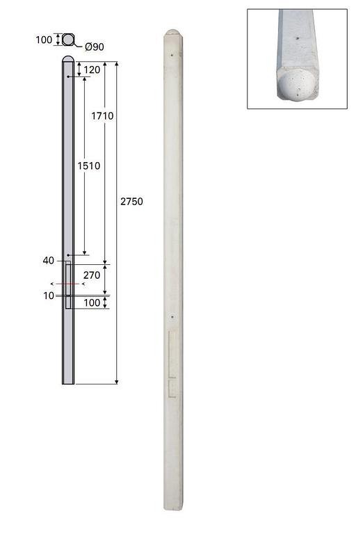 Graniet Betonpaal Wit | met Bol | 10x10cm | Gecoat | hout-beton syteem